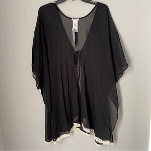 Jessica Simpson Women’s Kimono Sleeve Sheer Swim Cover Up Rob Black M